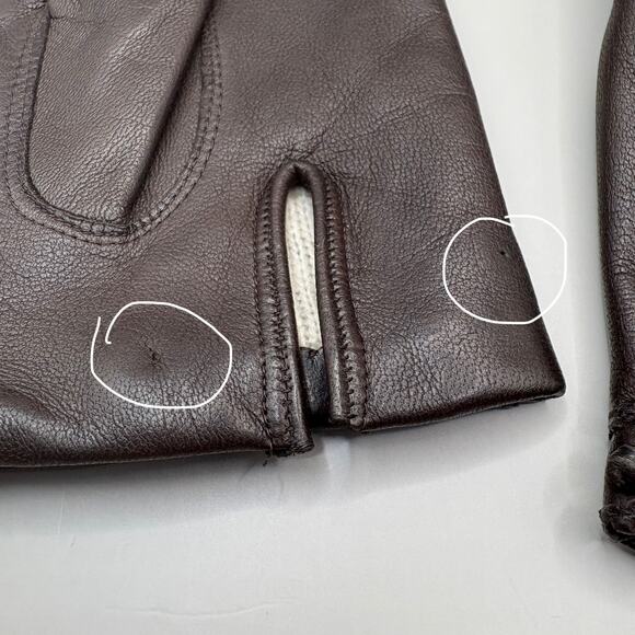 VTG Leather Gloves Sz 7 Brown Knit Fabric Lined Unbranded Braided Embellished - Picture 10 of 10